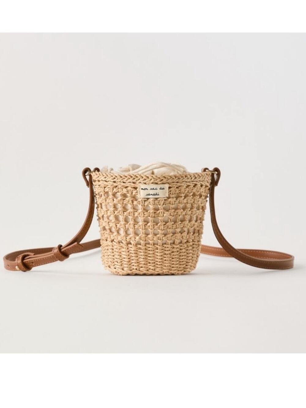 Zara Wicker Mini Lined Bucket Crossbody